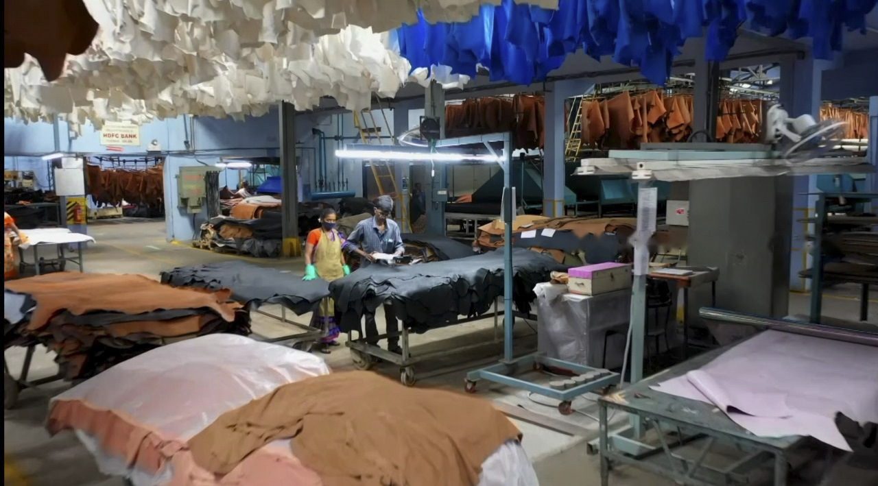 Finished leather sorting at the tannery
